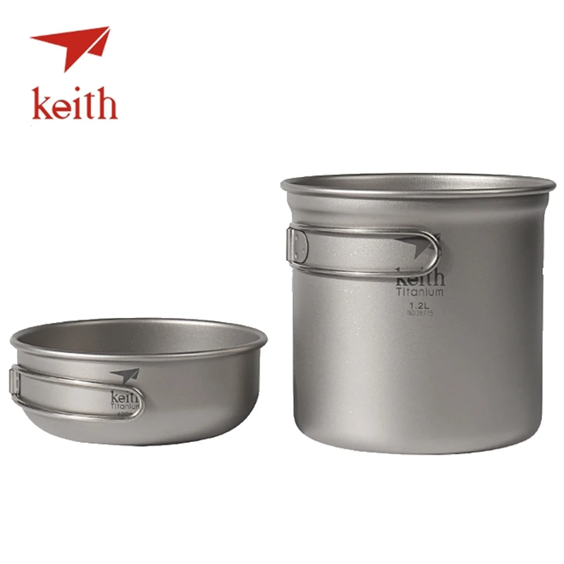 Keith titanio puro ollas set camping Utensilios de cocina Vajilla cubiertos picnic set de cocina tazón pan pot recorrido al aire libre senderismo Cocina
