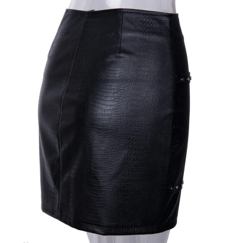 Vangull 2019 Летняя короткая юбка из искусственной кожи женская модная облегающая черная пикантная мини-юбка с заклепками уличная юбка-карандаш