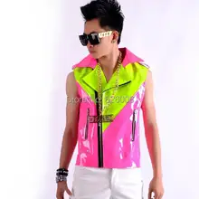 Стиль Красочный мужской жилет личности сплайсинга танцевальная одежда ночной клуб бар певица ds сценические костюмы
