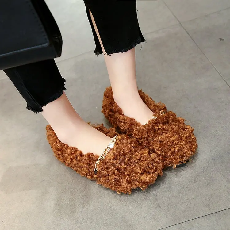 

Mazefeng 2018 New Winter Women Shoes Keep Warm Female Loafers Women Casual Shoes Fashional Ladies Flats Shoes Faux Fur Round Toe