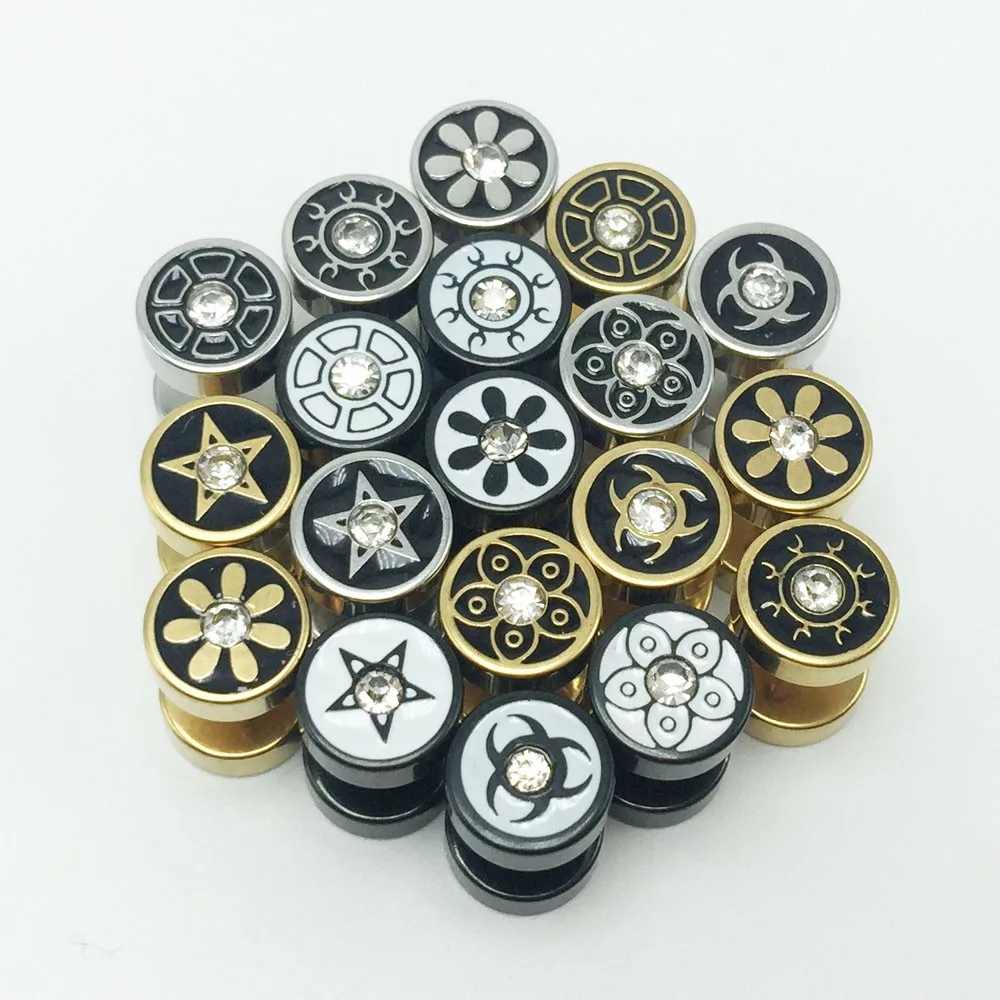 1pair free shipping men's stud earrings ear studs stainless steel with crystal silver gold black 8mm barbell piercing pendientes2