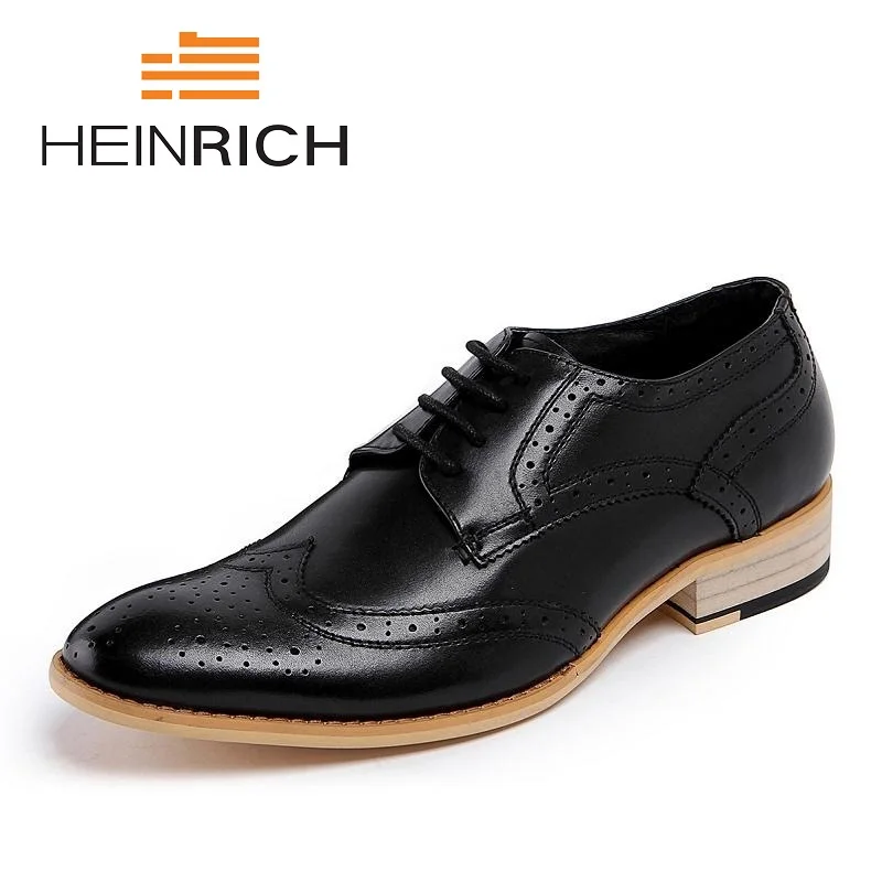 

HEINRICH Formal Men Black White Shoes Round Toe Leisure Leather Brogue Shoes Business Office Dress Shoes Man Zapatilla Hombre