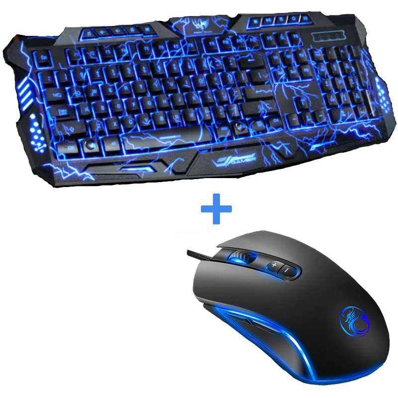 Goedkoop Tri Color LED Backlit Computer Gaming Toetsenbord USB Powered Volledige N Key Toetsenbord voor Laptop PC + 7 knoppen 3200 dpi Pro Gaming Muis