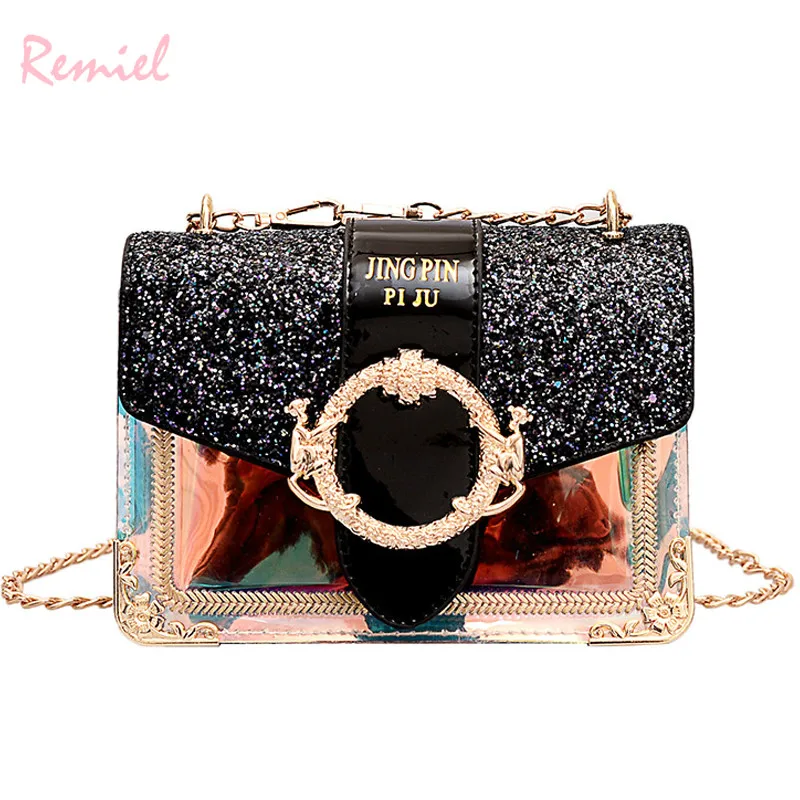 

Transparent Laser Square bag 2019 Fashion New High Quality PVC Women's Designer Handbag Sequin Chain Shoulder Messenger bags