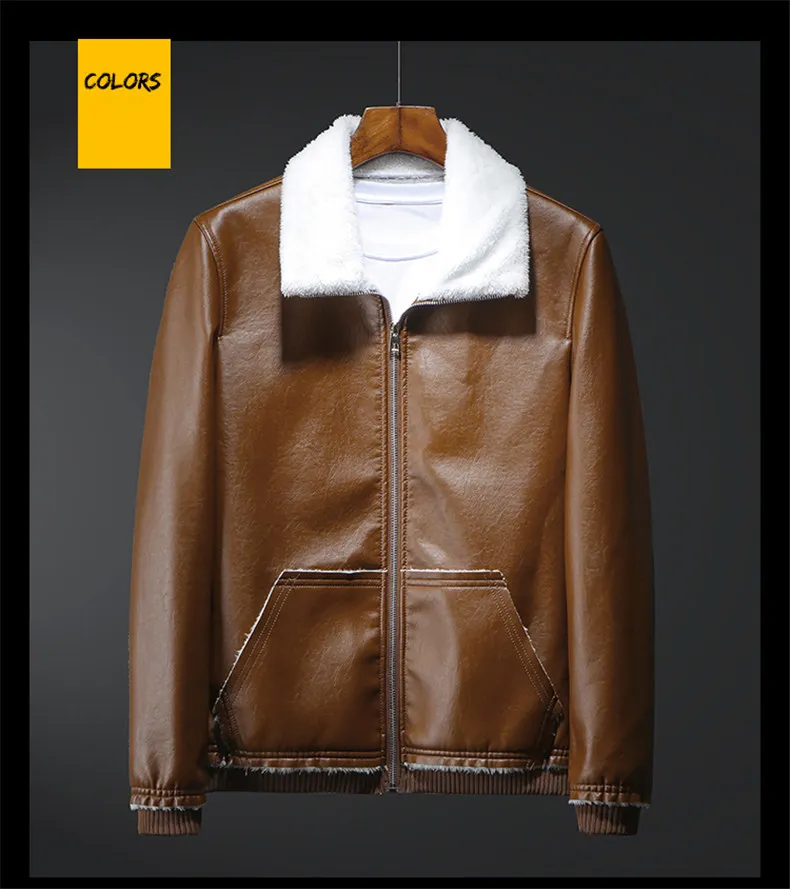 8XL 2018 Brand Shopping Week New Autumn Motorcycle Leather Jackets Men Winter Fur Collar Men Leather Jacket Male Coat Plus Size 02