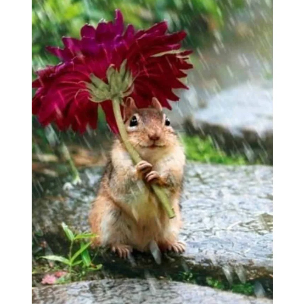 

New Needlework in the rain Rabbit Daisy Umbrella Diamond Painting Mosaic Diamond Embroidery With Home Decor animal H1538