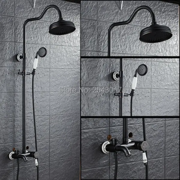 Elegant Bathroom Rainfall Shower Set Black Bronze Finish Single Handle Bath Wall Shower Mixer with Ceramic Hand Shower ZR66 Elegant Bathroom Rainfall Shower Set Black Bronze Finish Single Handle Bath Wall Shower Mixer with Ceramic Hand Shower ZR66
