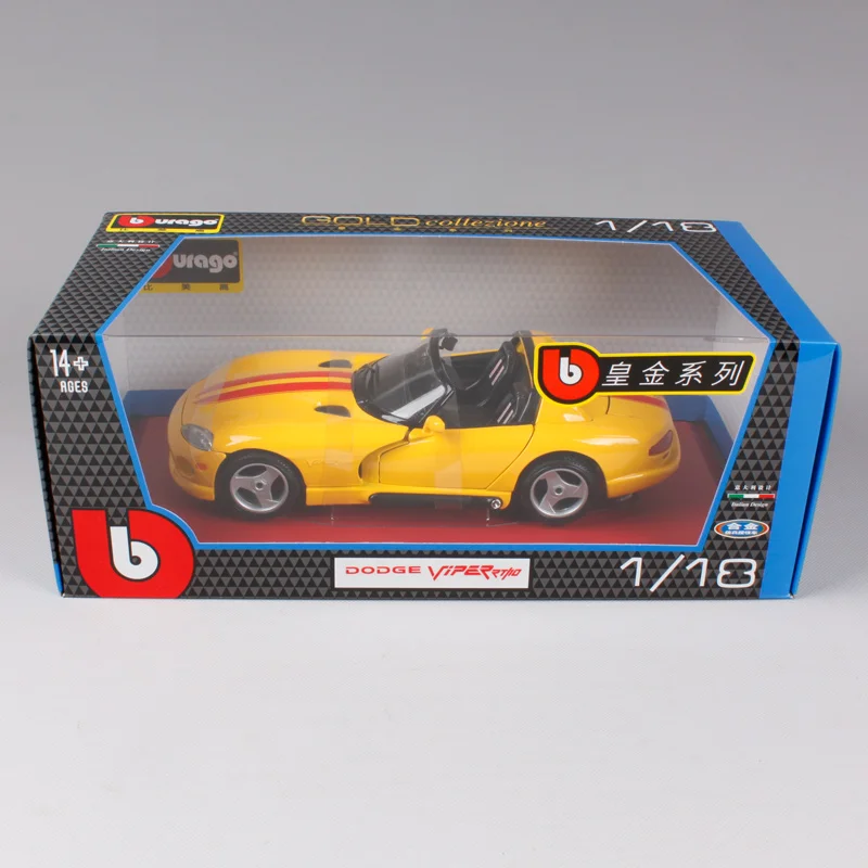 Bburago 1:18 dodge viper rt/10 желтая Роскошная Автомобильная литая под давлением