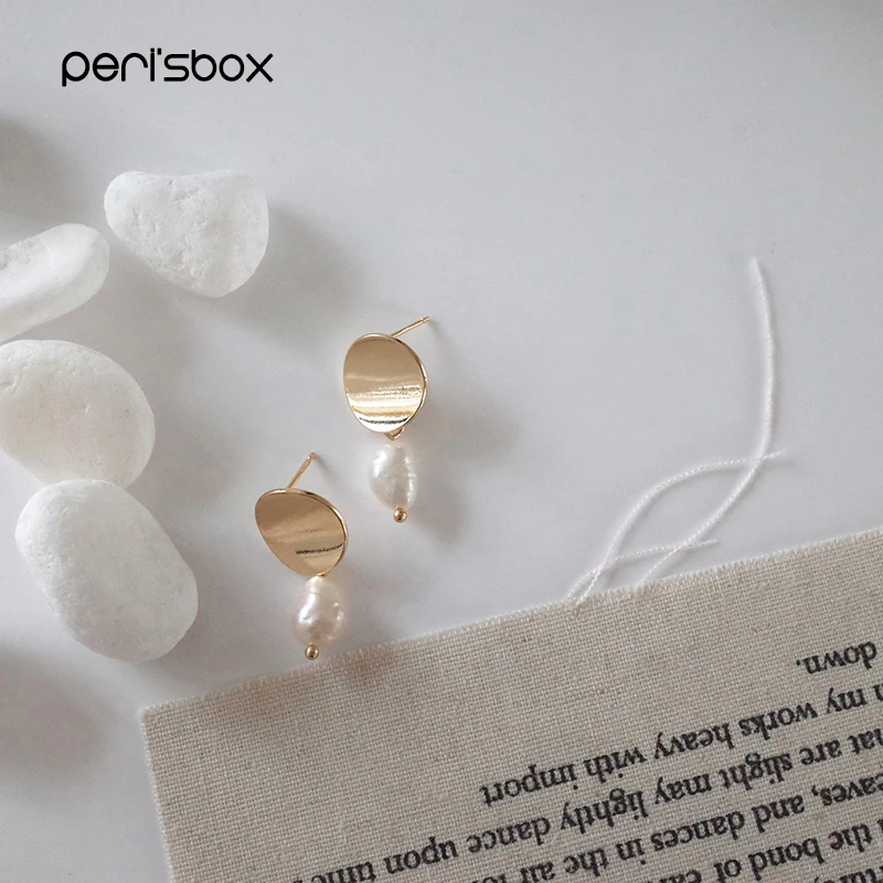 

Peri'sBox Gold Color Freshwater Peals Drop Earrings for Women Simple Matel Hanging Earrings Bijoux Statement Minimalist Earrings