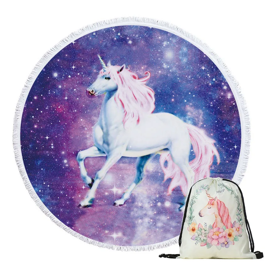 

Unicorn Summer Round Beach Towels With Drawstring Storage Bag Thick Bath Shower Towel Yoga Circle Mat Bikini Cover toalla playa