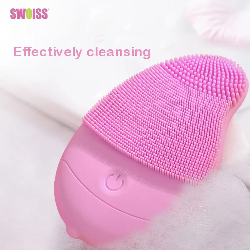 

SWOISS Pink Cleansing Instrument Silicone Pore Cleaner Electric Ultrasonic Mango Massage Beauty Device Facial Cleansing Brush
