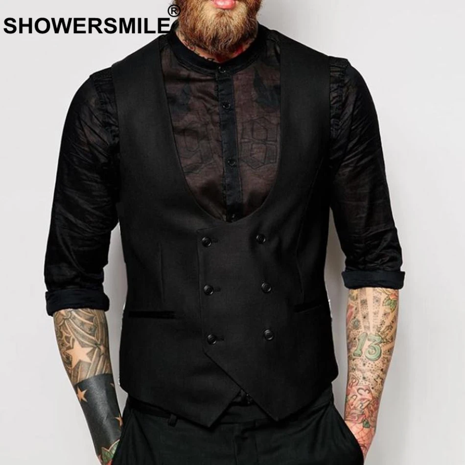 SHOWERSMLE Mens Double Breasted Waistcoat Autumn Winter Gray Woolen Suit Vest Male Vintage Slim Fit Business Clothing Gilet 2019 SHOWERSMLE Mens Double Breasted Waistcoat Autumn Winter Gray Woolen Suit Vest Male Vintage Slim Fit Business Clothing Gilet 2019