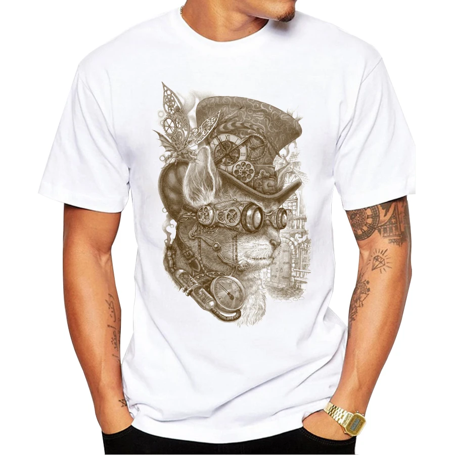 

2018 Men Summer T-Shirt Creative The Observer Cat Printed Men's Tops Short Sleeve Casual T Shirts