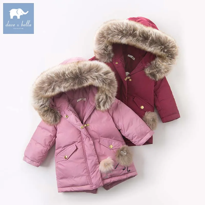  DB6098 dave bella winter baby girls down jacket children 90% white duck down padded coat kids hoode