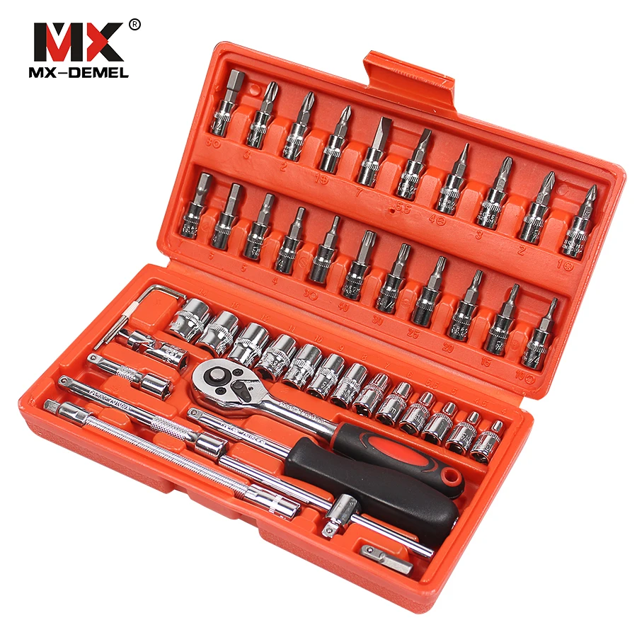 MX-DEMEL Инструменты для ремонта автомобилей 46 шт 1/4-дюймовый набор торцевых Инструменты для ремонта автомобилей динамометрический ключ с