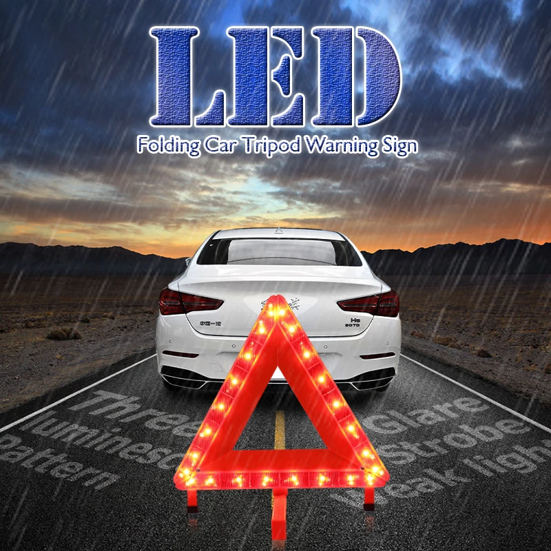 

Car Auto Safety Emergency Reflective LED Warning Triangle Cars Tripod Folded Stop Hazard Red Sign reflective strip warning