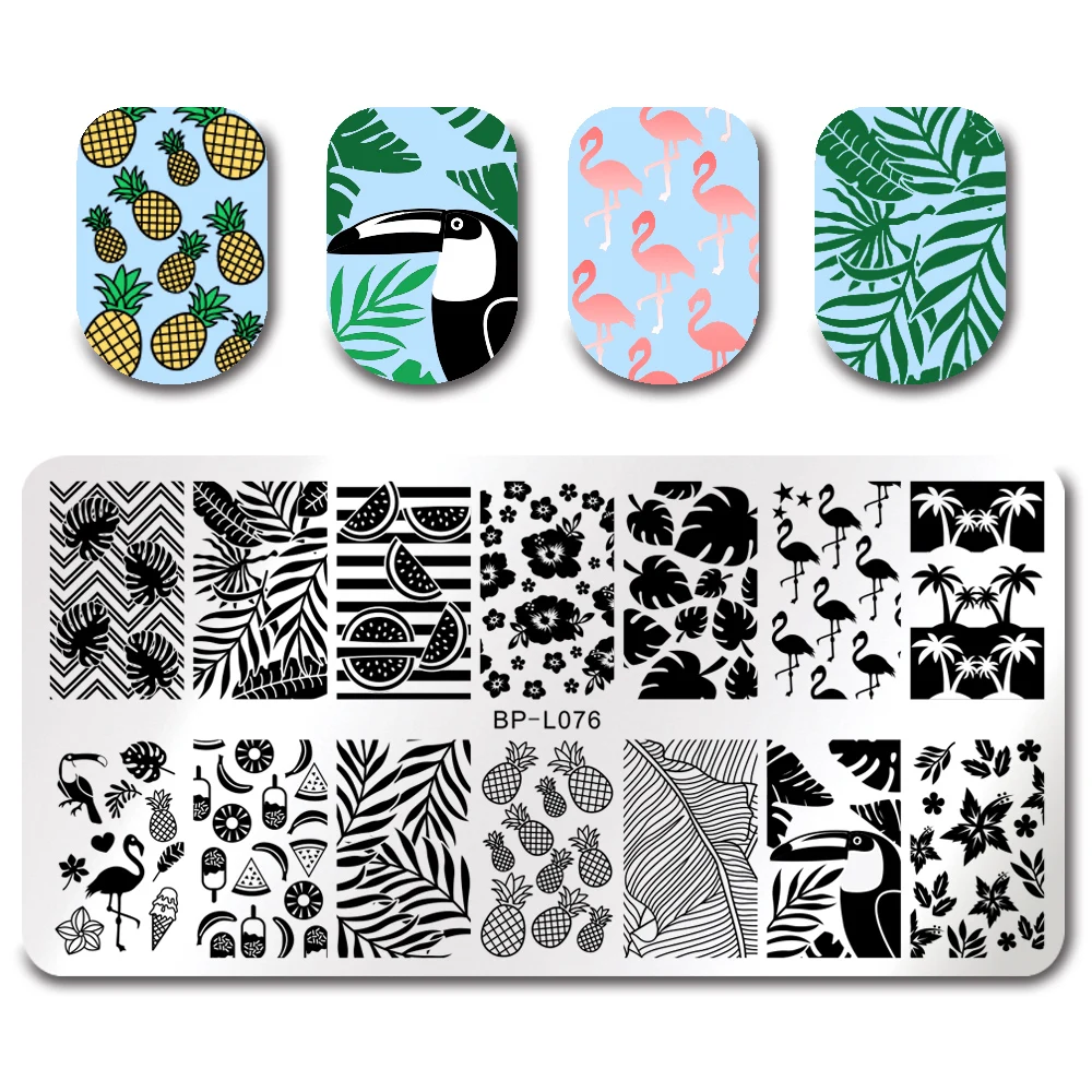 

BORN PRETTY Nail Stamping Template Summer Fruit Leaf Image Rectangle Nail Art Stamp Plate BP-L076 Printing Transfer DIY