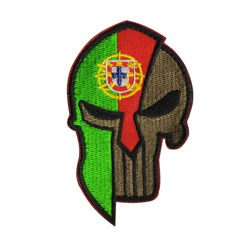 Нашивка с 3D вышивкой, флаг Португалия, Военный Зеленый боевой патч, тактические эмблемы, значки, Череп, шлем, Спартанский Каратель, нашивки - Цвет: Коричневый