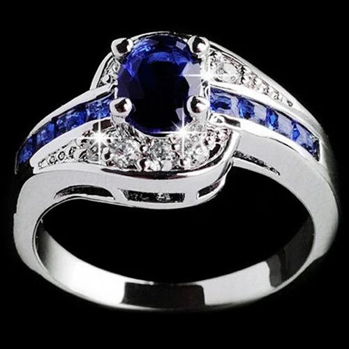 Elegant Lady Royal Blue Rhinestone Finger Wedding Engagement Ring Elegant Lady Royal Blue Rhinestone Finger Wedding Engagement Ring Xmas Gift