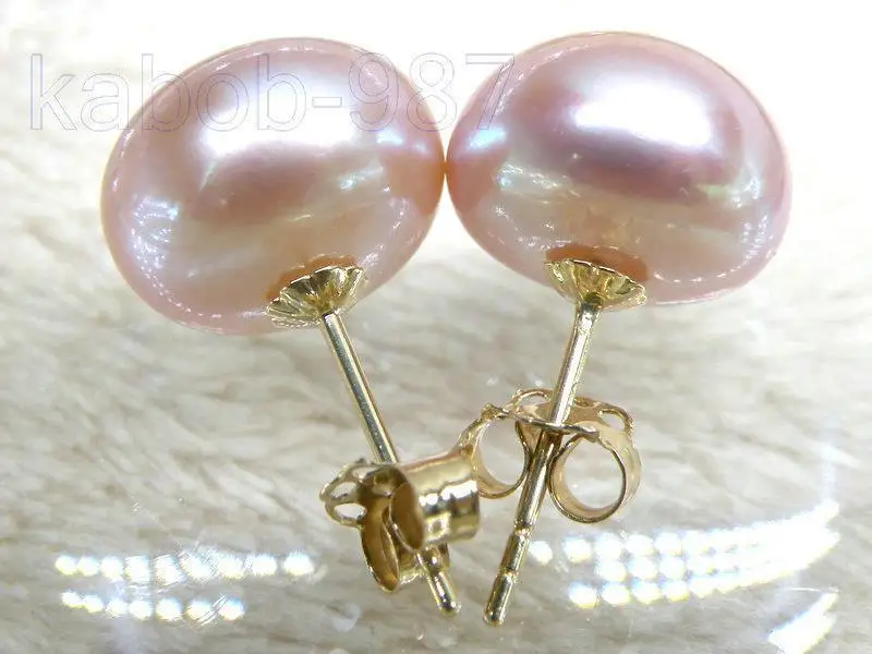 

FINE perfect bread AAA+10.5mm lavender pink akoya pearl earring 14K/20 yellow gold