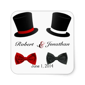 

3.8cm Top Hats and Bow Ties Gay Wedding Envelope Seal Square Sticker
