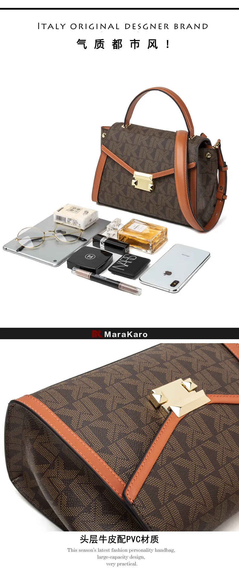 Fashion classic ladies handbag luxury brand style top-handle women messenger bags genuine leather