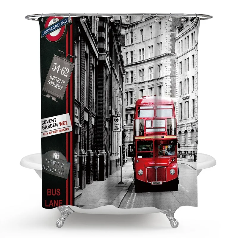 

British Style Street View Bus Postbox Shower Curtains Rideau de douche Cortina de ducha Bathroom Supplies Products H240