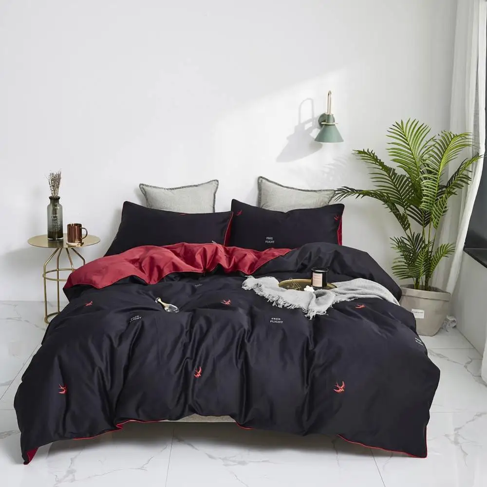 

2019 Red Swallow Black Simple Fashion Bedlinens Egyptian Cotton Bedding Set Queen King Size Flat sheet Duvet Cover Set