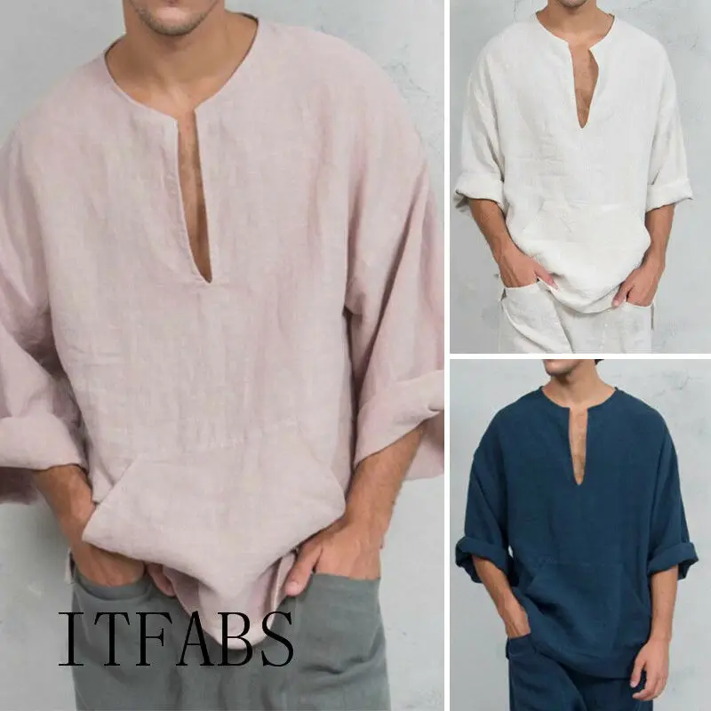 

Fashion Summer Men T Shirts Long Sleeve Linen T-shirt Loose Casual O-Neck T Shirts Tops M-3XL Tee