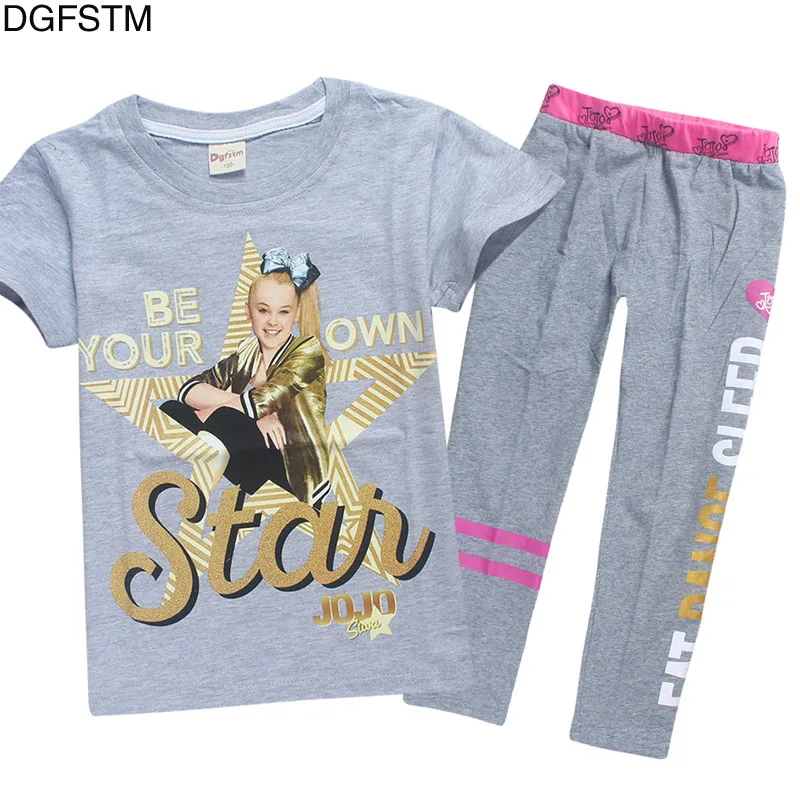

summer new cartoon Jojo Siwa girl pajamas set cotton short-sleeved T-shirt + casual trousers children's sports suit clothing
