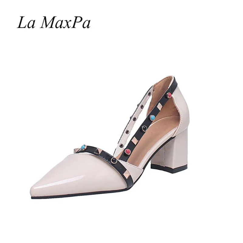 

2018 New Arrival Size 34-39 Coffee Orange Beige Rivets Fashion Mid Heel Girls Females Lady Womens Shoes Pumps Wedding Shoes
