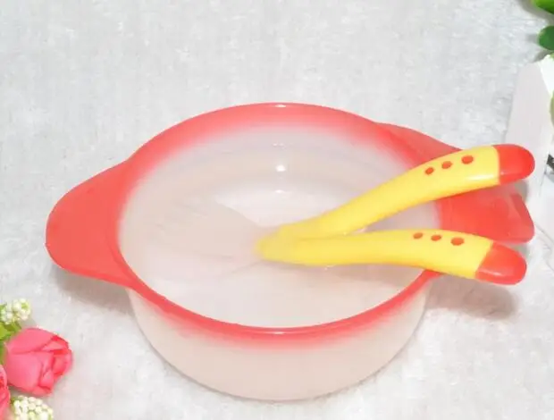 2 х набор тепла зондирования Термальность мягкие Кормление Вилы ложка для маленьких детей отъема силиконовые голову Посуда ec1206