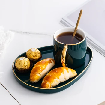 

200ml Japanese-style Coffee Cup with Bread Plate Spoon Kit Ceramic Drinkware Dinnerware Luxurious Breakfast Milk Cups Mug Dish