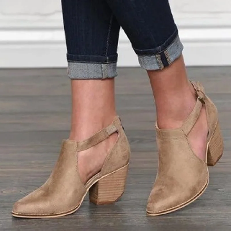

Women pointed toe pumps vintage chunky high heels ladies shoes gladiator buckle strap sandals big size zapatos mujer
