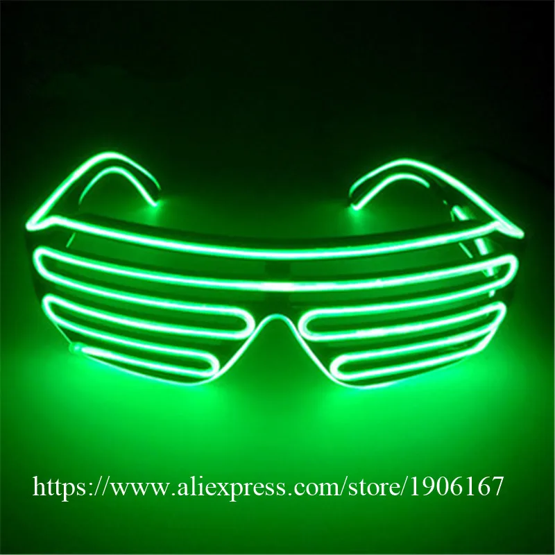 Free shipping Blue el glasses El Wire Fashion Neon LED Light Up Shutter Shaped Glow Rave Costume Party DJ Bright SunGlasses02