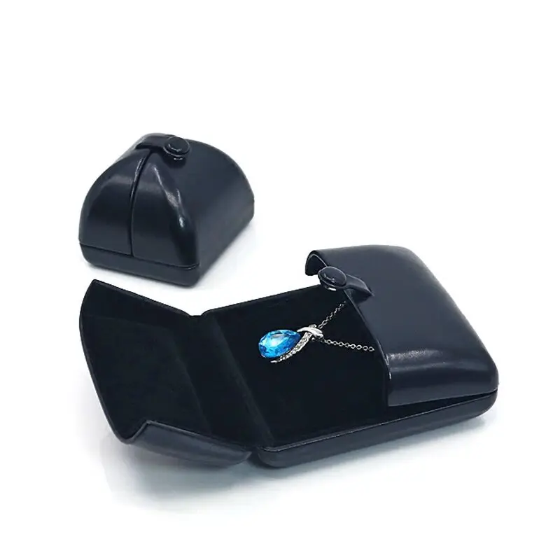 

Black Leather Jewelry Cases Box New Ladies Ring Storage Box Pearl Necklace Gift Box Simple Wedding Package Protect Box