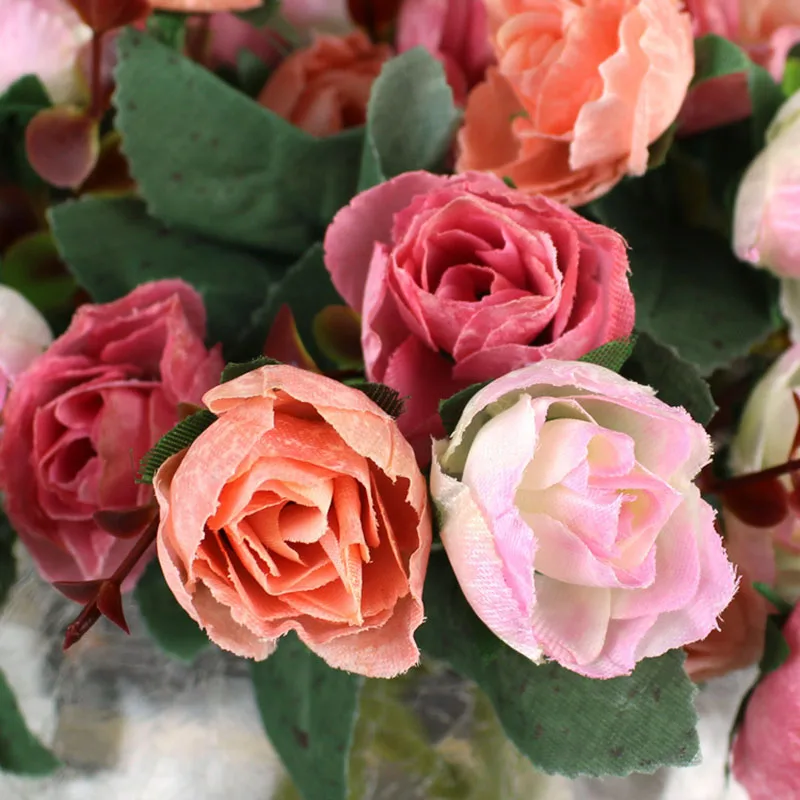 Flone Artificial Silk Rose Bouquet Fake Flowers Home Wedding Display Flower European Rose Small Bouquet Party Decoration (27)