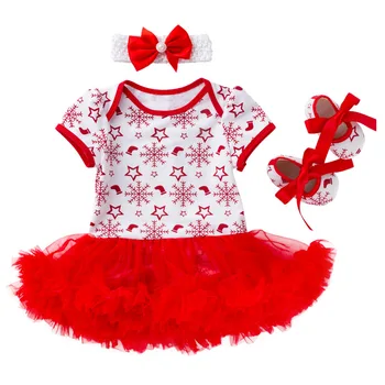 

Newborn My First Christmas Girls Clothes Sets Headband+Dresses+Shoes 3Pcs Clothing Suit Infant Girl New Year Gift Bebes Clothes