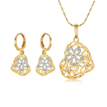 

MxGxFam Hollow Hearts Pendant Necklace and Drop Earring Jewelry set For Women 2 Gold Color High Quality AAA+