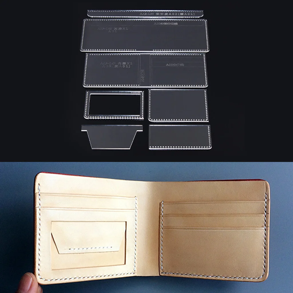 7Pcs/set Unisex Wallet Template Leather Clear Acrylic Pattern Set Model for Making Short Wallet Purse Leathercraft Tools
