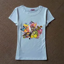 NiceMix Summer New T-shirts For Women Harajuku Rose Flower Birds Butterfly Print T Shirt Lady Vintage Tops Basic T Shirt Female rose bateau bodycon hem basic t shirts