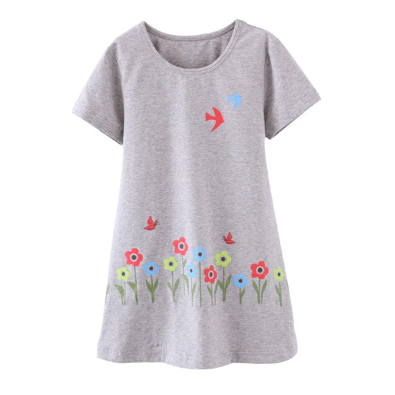 Для девочек Пижамы Ночные сорочки для девочек летние детские пижамы От 4 до 12 лет подросток ночная рубашка платье ребенка ночью натуральный хлопок Костюмы - Цвет: Серый