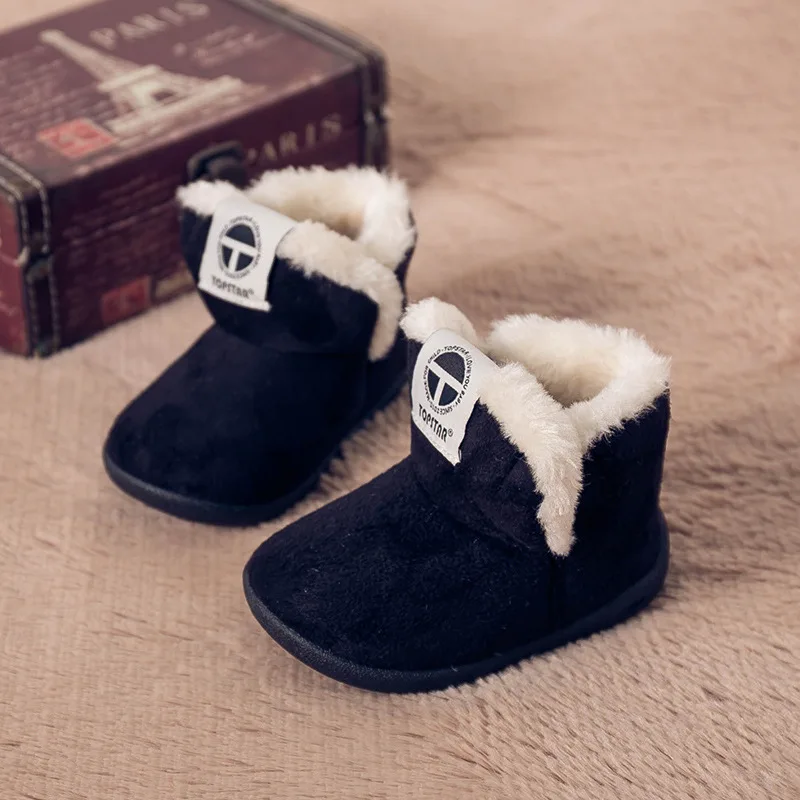 Детская обувь с хлопчатобумажными стельками зимние ботинки для мальчиков и девочек г. От 1 до 3 лет теплые зимние ботинки с мягкой подошвой новая Нескользящая детская обувь - Цвет: black