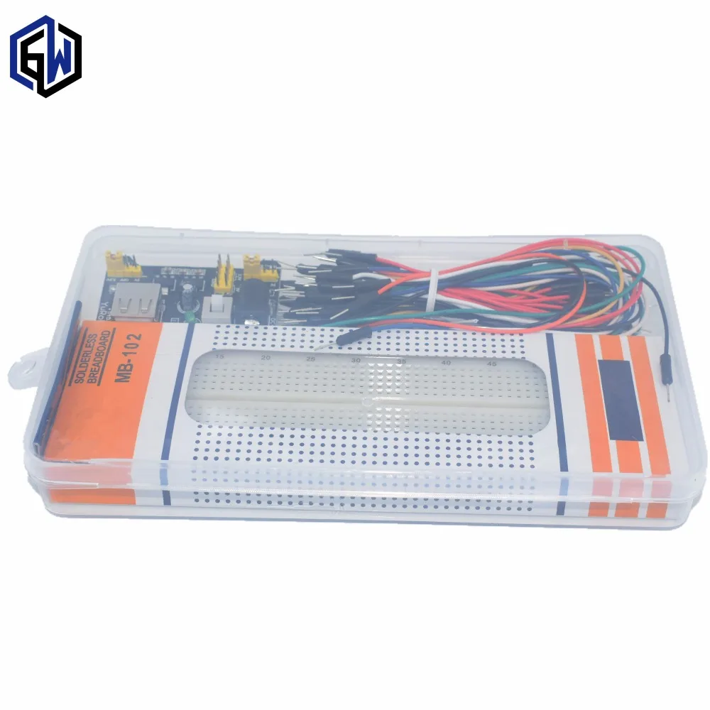 

3.3V/5V MB102 Breadboard power module+MB-102 830 points Solderless Prototype Bread board kit +65 Flexible jumper wires