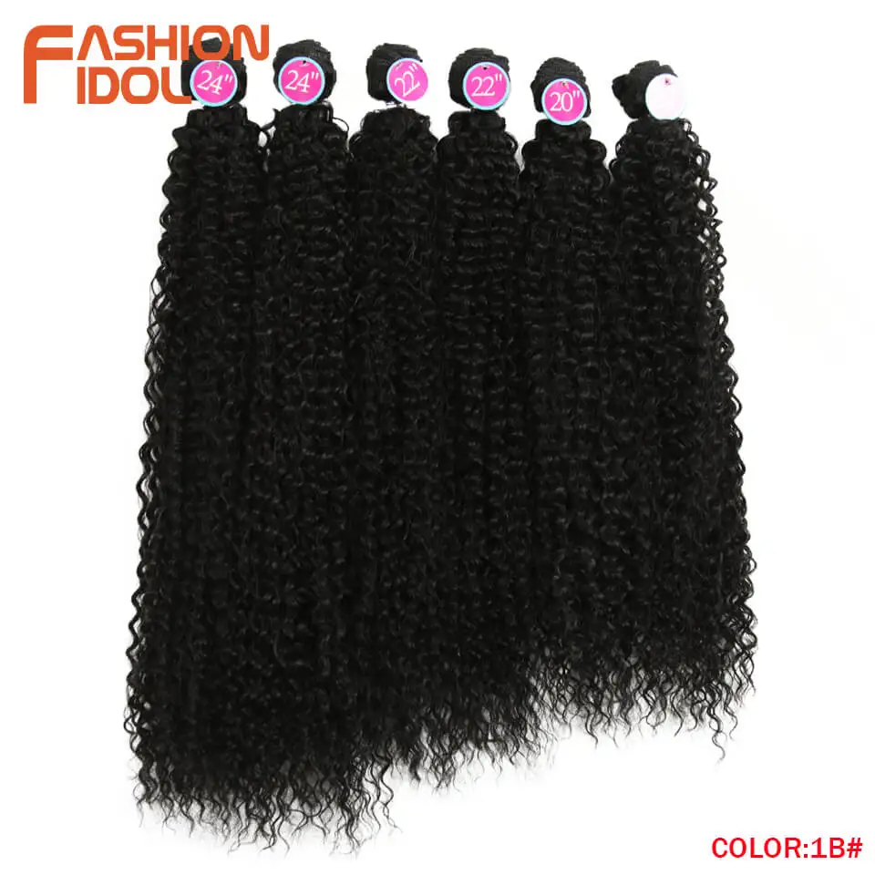 Мода IDOL афро кудрявые вьющиеся волосы 6 шт натуральный цвет 20-24 дюймов пряди волос Плетение пряди коричневый синтетические волосы - Цвет: # 1B
