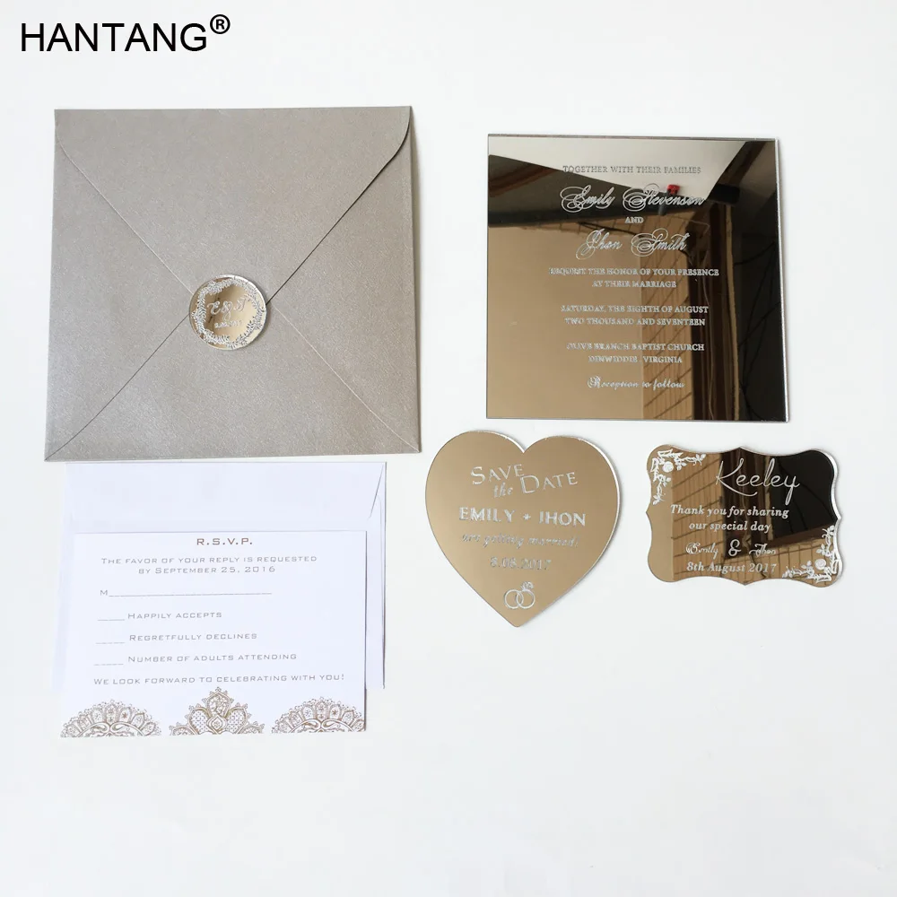  150x150mm Square Shape Silver Mirror Acrylic Wedding Invitation Card Set 100 Sets Per Lot - 32831303083
