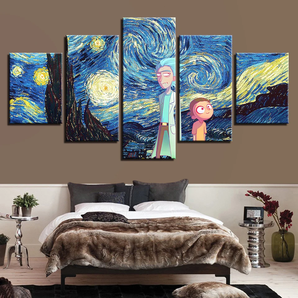 

Canvas Pictures Home Decor 5 Pieces Rick And Morty Paintings HD Prints Starry Sky Posters Modular Living Room Wall Art Framework