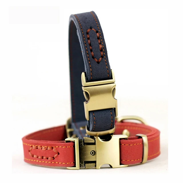 Leather Dog Collar Pet Blue Red Collars for Small Medium Dogs Cat Doggy Collars Glossy Metal Buckle Cachorro Pet Supplies