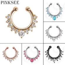 PINKSEE 1 шт. хирургическая сталь кристалл горный хрусталь серьга из носового кольца искусственная поддельная перегородка клипса на без необходимости прокола ювелирные изделия для тела