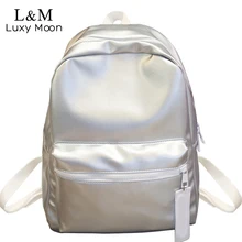 Серебряный рюкзак, Женские глянцевые рюкзаки для девочек-подростков, школьные сумки, голографическая сумка из искусственной кожи, розовая сумка для студентов, mochila, новинка, XA495H